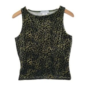 VINTAGE MADKNITS LOS ANGELES NEW YORK GREEN LEOPARD PRINT TANK TOP MEDIUM USA
